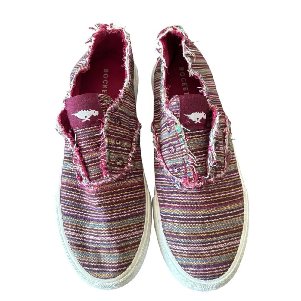 Rocket Dog Women's Burgundy Striped Slip On Sneakers 6